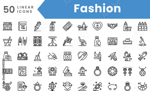 Set of linear Fashion icons. Outline style vector illustration