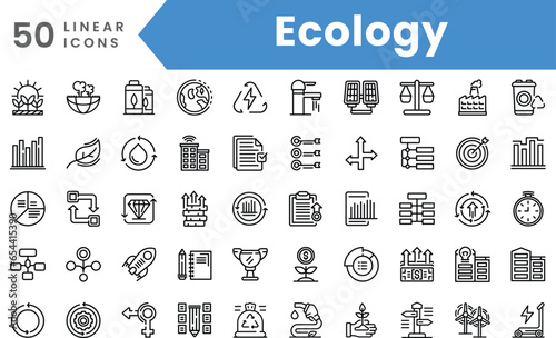 Set of linear Ecology icons. Outline style vector illustration