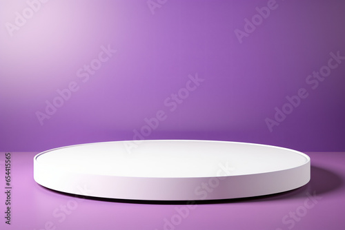  a small round podium white on a purple background
