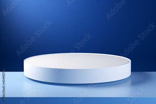  a small round podium white on a sapphire background