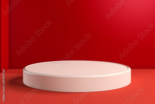  a small round podium white on a red background