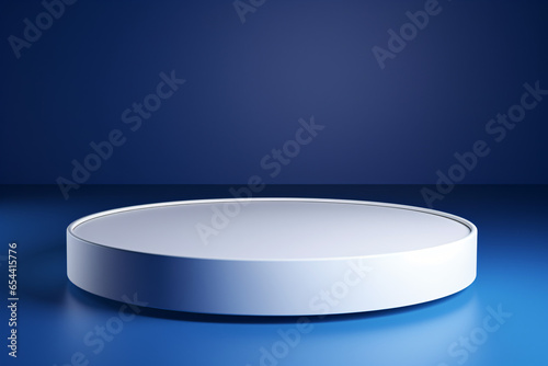  a small round podium white on a sapphire background