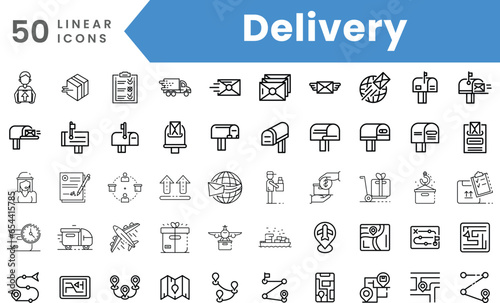 Set of linear Delivery icons. Outline style vector illustration