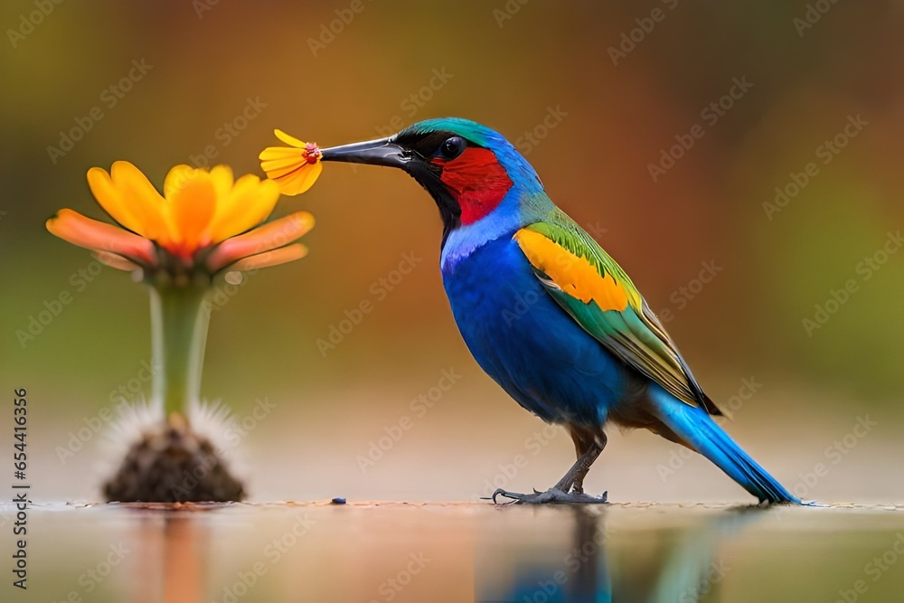 blue bird with flower