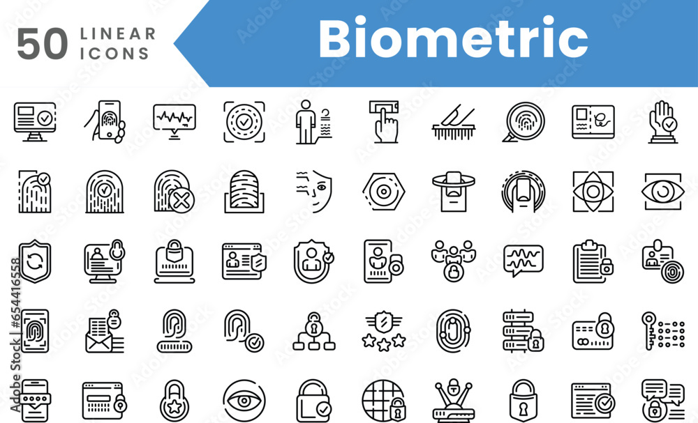 Set of linear Biometric icons. Outline style vector illustration