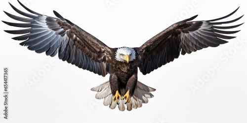 Bald eagle flying swoop hand draw and paint color on white background