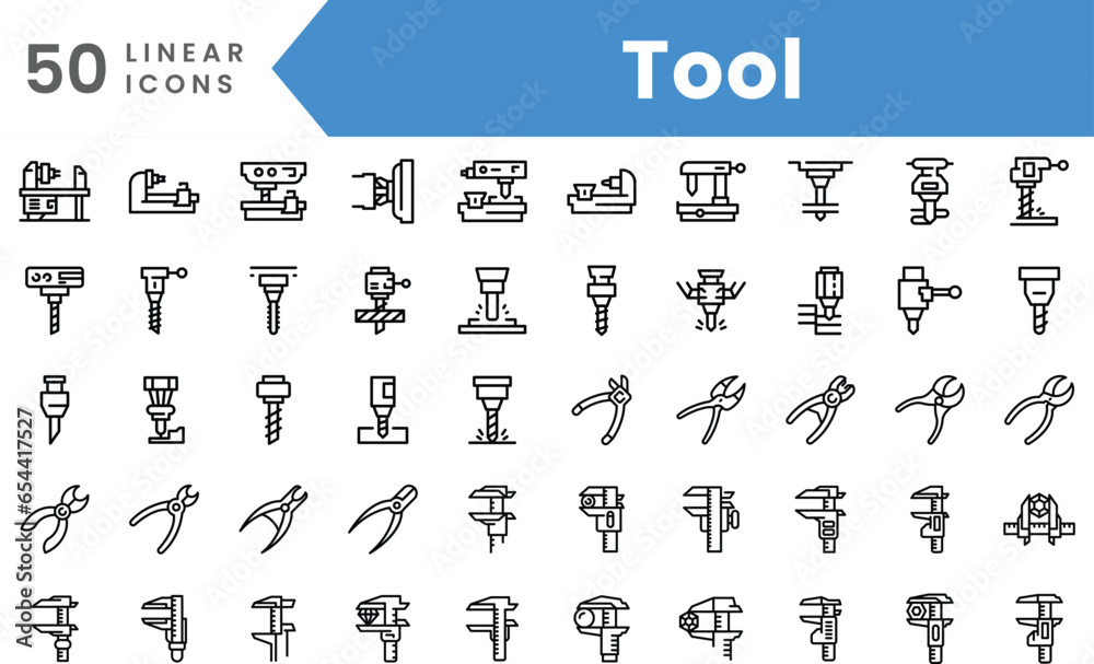 Set of linear Tool icons. Outline style vector illustration