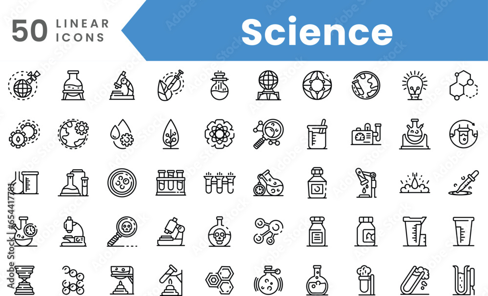 Set of linear Science icons. Outline style vector illustration