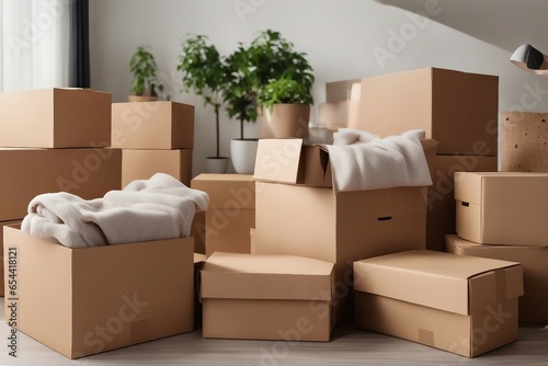 Cardboard boxes and plants prepared for moving into a new home © FrameFinesse