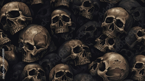 Hand-Drawn Skull Pile Pattern in Grungy Look