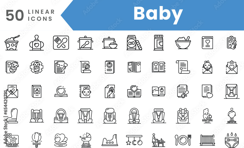 Set of linear Baby icons. Outline style vector illustration