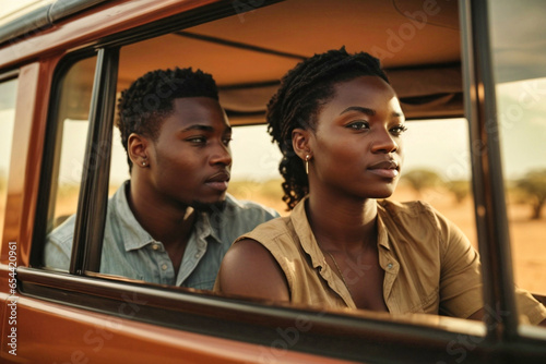 Atractiva pareja africana de 25 años en la sabana photo