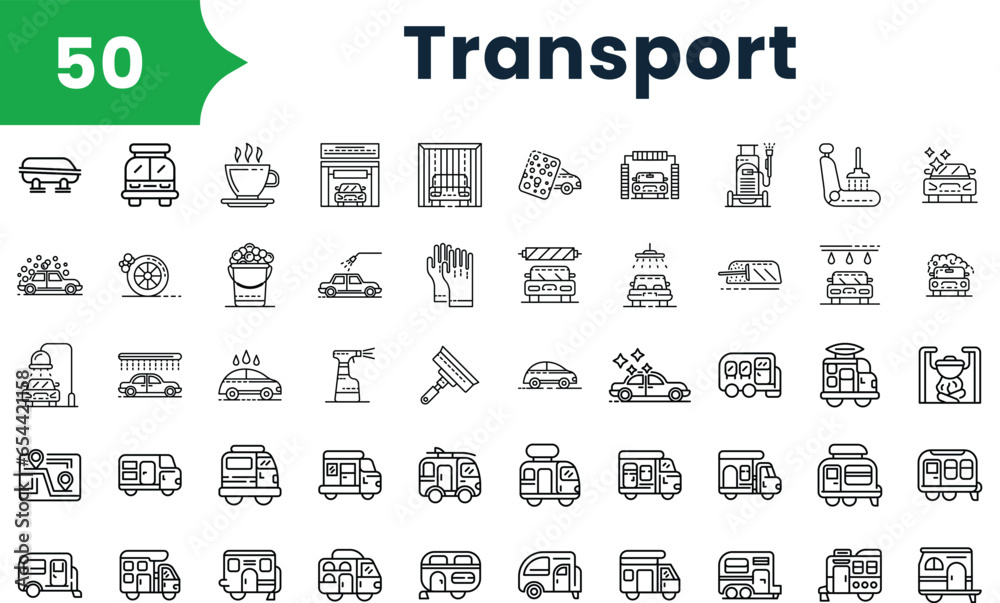 Set of outline transport Icons. Vector icons collection for web design, mobile apps, infographics and ui