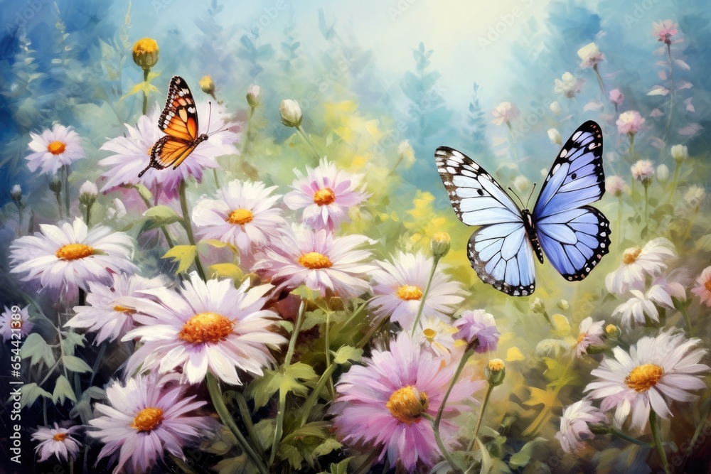 Blooming flowers and butterflies in the summer garden Blooming flowers and butterflies in the summer garden