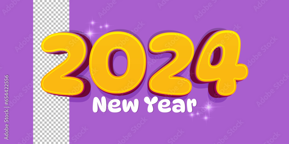 2024 new year vector isolated on purple background, 3d style numbers, 2024 new year design template