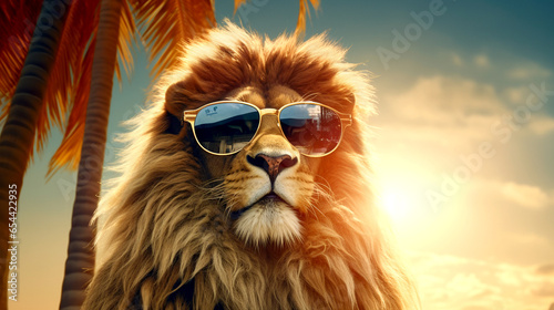 lion with glasses in the sun desktop wallpaper © Volodymyr