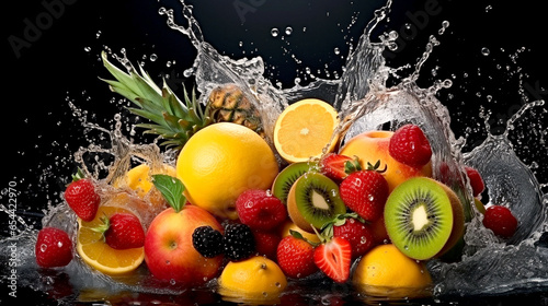 fruit in water color isolated splashes of water fresh