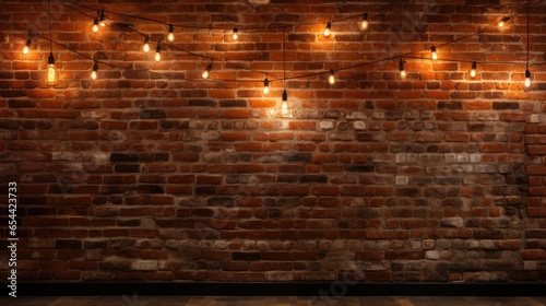 Embrace the vintage vibe  an aged brick wall lit by cozy bulb lights for timeless appeal