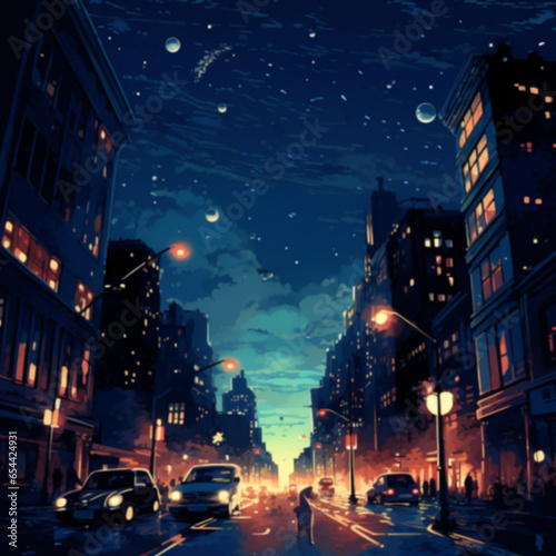 Dark cityscape by moonlight. Generative AI