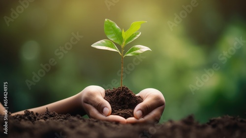 Environment Earth Day in the hands of trees growing see