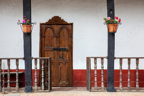 Fototapeta Naklejka Na Ścianę i Meble -  Detail of the beautiful colonial architecture of the streets of the colonial small town of Iza located in the Boyaca department in Colombia