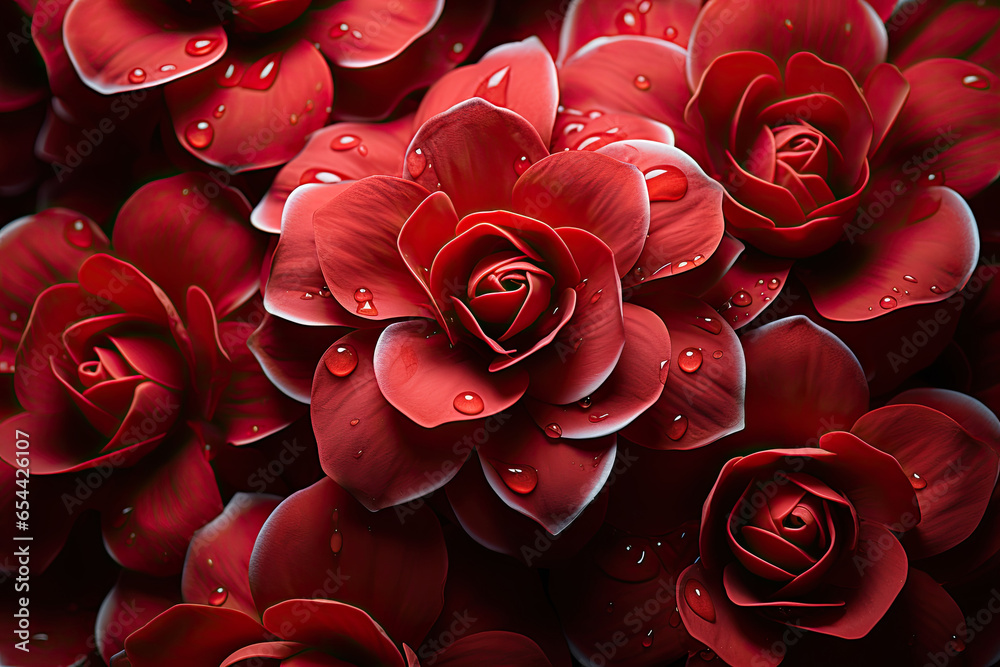 red camellia roses with rain dropsbackground