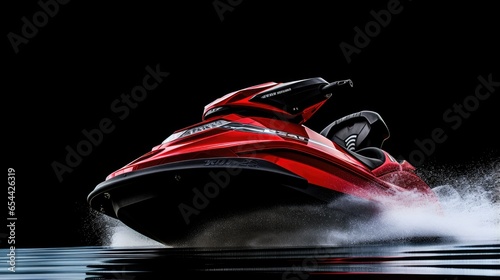 Jet ski, your ticket to aquatic excitement! An isolated jet ski sets the stage for thrilling water sports and beachside fun © pvl0707