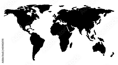 Flat simplified earth map. Black and white illustration.