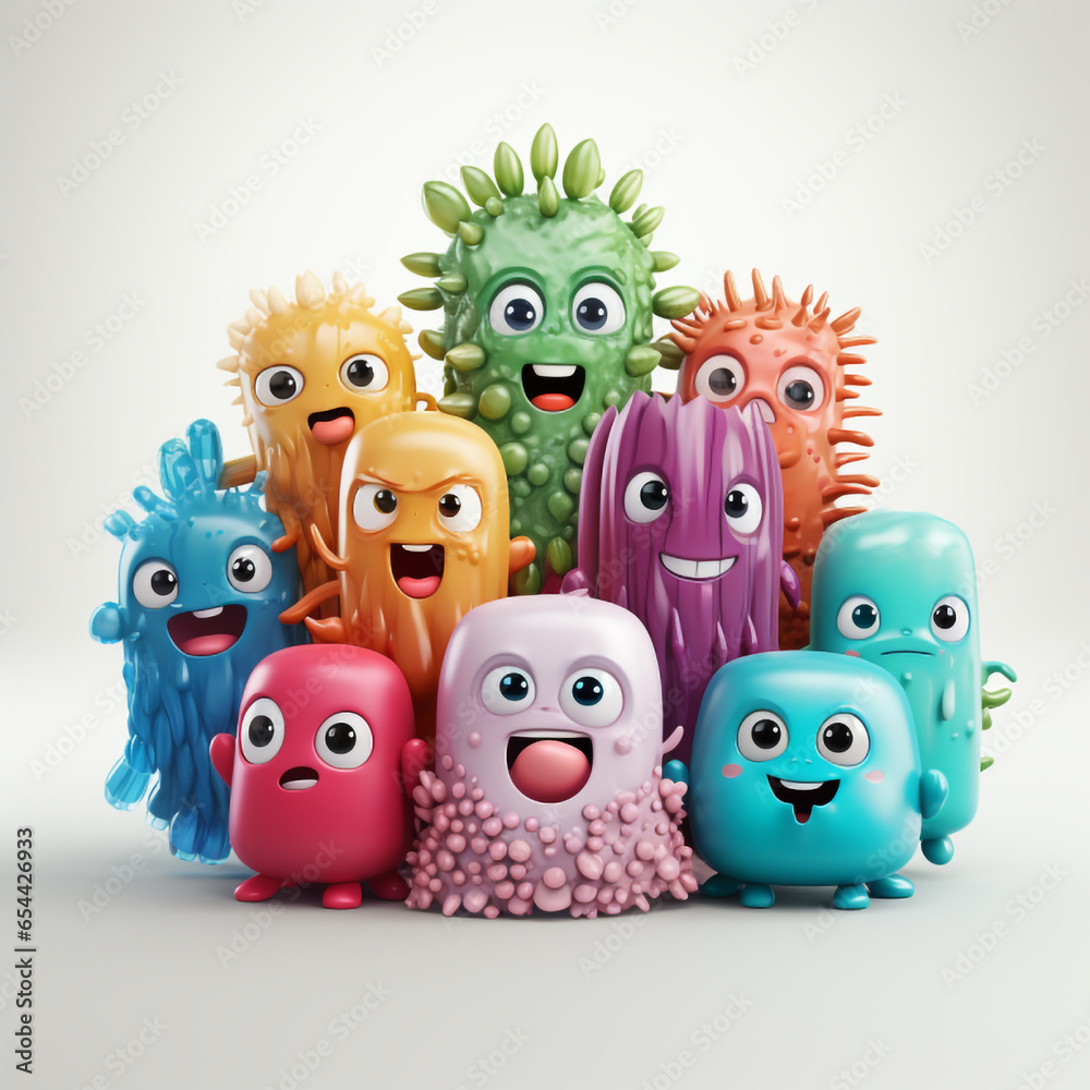 Fototapeta premium a group happy cute microorganism Mascot illustration