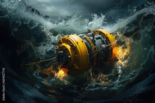 A wave energy converter bobbing in the ocean, converting wave motion into electricity. Generative Ai. photo