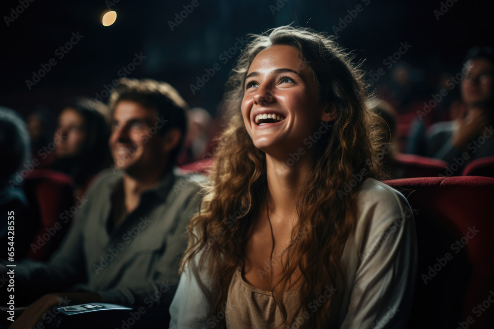A movie theater audience reacting with laughter and tears, demonstrating the emotional impact of film. Generative Ai