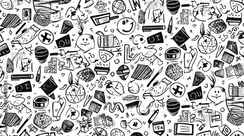 seamless pattern with black and white icons