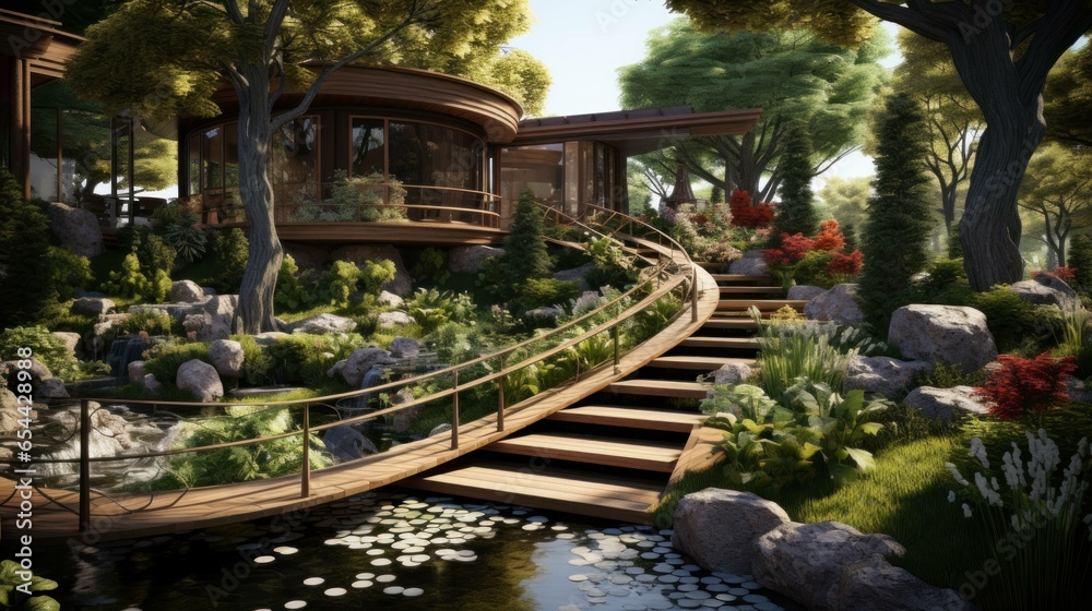 A modern and luxurious house with excellent garden design.