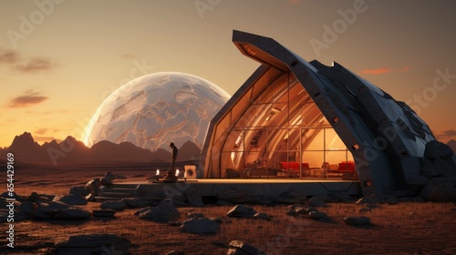 Futuristic houses built on the surface of Mars.