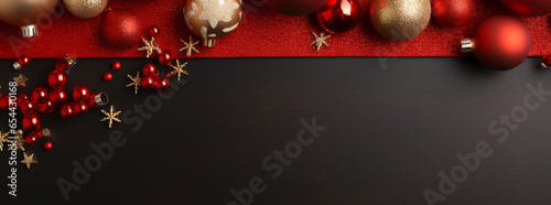 Merry Christmas and happy New Year background promotional poster or card with copy space, top view, holiday celebrations