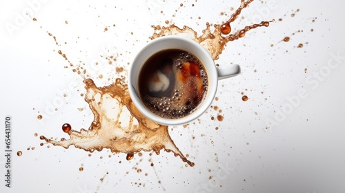 cup of coffee with splash. White cup of coffee with splashes of spilled coffee