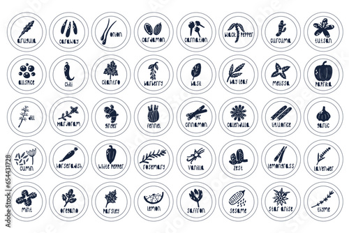 Circle Label Spice and Herb Black and White Set