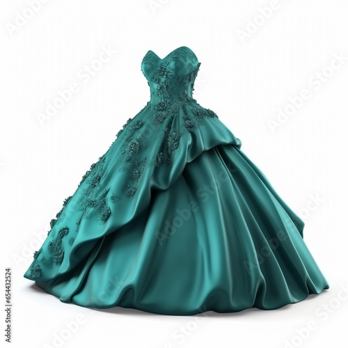 Green ball gown dress isolated on white