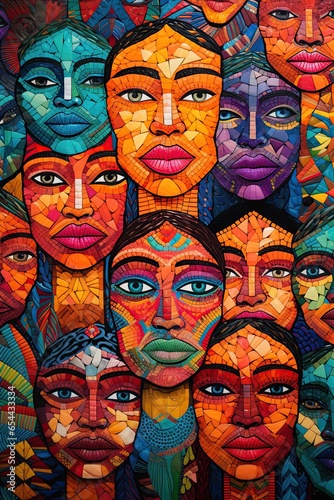 Abstract collage that celebrates the beauty and diversity of humanity. It features a variety of people from different ethnicities  cultures  ages and genders. Generative Ai