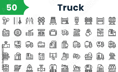 Set of outline truck icons. Vector icons collection for web design, mobile apps, infographics and ui