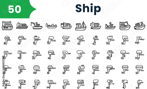 Set of outline ship icons. Vector icons collection for web design, mobile apps, infographics and ui