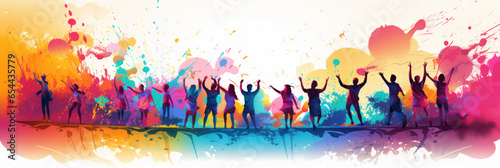 Cheerful people rejoice at the annual Holi spring festival, Love and Spring, bright illustration on a white background