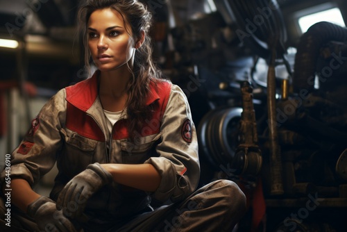 Woman as a car mechanic.