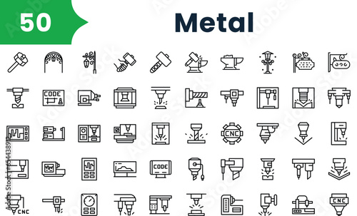 Set of outline metal icons. Vector icons collection for web design, mobile apps, infographics and ui