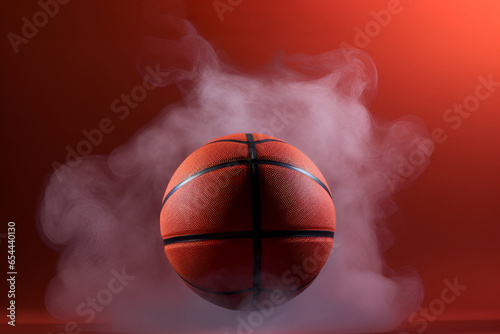 Basketball in smoke on an orange background © Alina