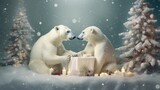 A magical scene featuring a Christmas tree beautifully decorated with lifelike polar bear ornaments. The romantic atmosphere of the festive decor brings 