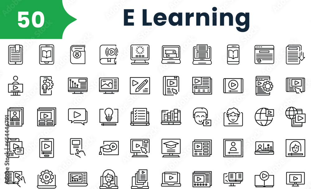 Set of outline e learning icons. Vector icons collection for web design, mobile apps, infographics and ui