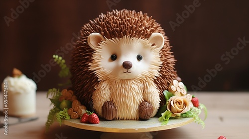 A cake designed as an adorable hedgehog, with impeccable craftsmanship and a cute demeanor that warms the heart.