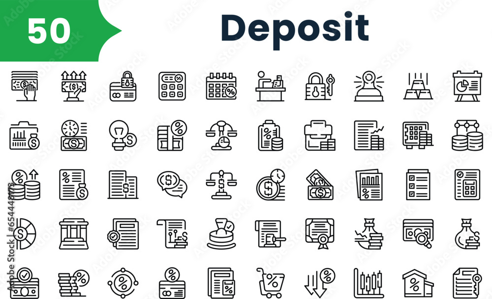 Set of outline deposit icons. Vector icons collection for web design, mobile apps, infographics and ui