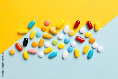 Various colored pills arranged on a flat surface